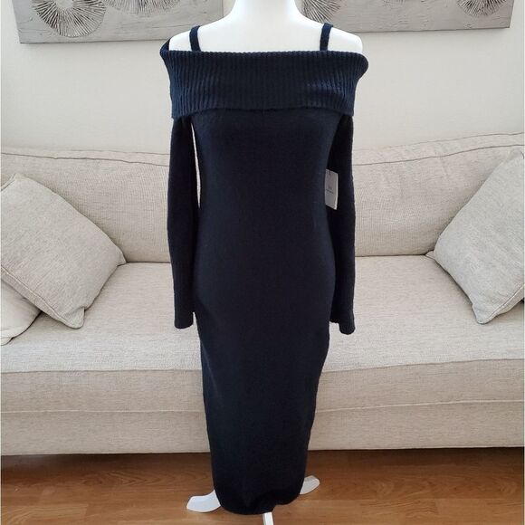 Something Navy Cold Shoulder Sweater Dress - Picture 4 of 13